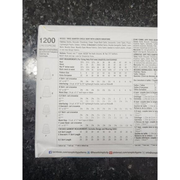 Simplicity Sewing Pattern 1200 R5, Uncut, 5 Skirt Patterns - Picture 4 of 4